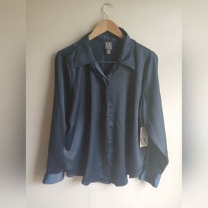 Worthington Navy Blue Women's Satin Blouse